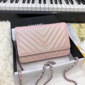 Chanel WOC Original Caviar Leather Flap cross-body bag V33814 pink silver chain JK5150Ty85