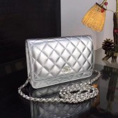 Chanel WOC Original Sheepskin Leather Flap cross-body bag CF33814 Silver Silver chain JK5163DO87