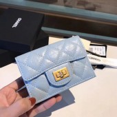 Cheap Chanel classic wallet Calfskin & Gold-Tone Metal A80234 light blue JK1247ZZ98