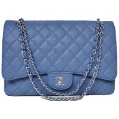 Cheap Chanel Maxi Quilted Classic Flap Bag Blue Cannage Patterns A58601 Silver JK685sJ42