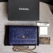 Copy 1:1 Chanel WOC Blue Camellia Leather mini Flap Bag A33814 Gold JK5710xD64