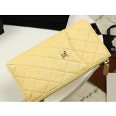 Designer Chanel Calfskin Leather Card packet & Gold-Tone Metal A81598 yellow JK1281vs94