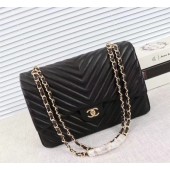 Designer Chanel Maxi Classic Flap Bag Black Chevron Sheepskin Leather A58601 Gold JK5467vs94