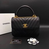 Fake 1:1 Chanel Classic Top Handle Bag Chevron Sheepskin Leather CHA2371 Black JK5360YK70