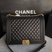 Fake Boy Chanel Flap Shoulder Bag Black Original Sheepskin Leather A67087 Gold JK5440xR88