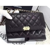 Fake Boy Chanel WOC Flap Bag Black Sheepskin A1119 Gold JK430eZ32