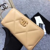 Fake CHANEL 19 sheepskin & Gold-Tone Metal Wallet AP1063 apricot JK1194bz90