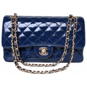 Fake Chanel 2.55 Series Flap Bag Blue Patent Leather A1112 Gold JK708xE84