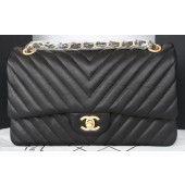 Fake Chanel 2.55 Series Flap Bag Lambskin Chevron Leather A1112CF Black JK533Qv16