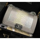 Fake Chanel Boy Flap Shoulder Bag Silver Python Leather A66095 Silver JK601kw88