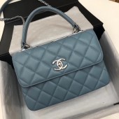 Fake Chanel CC original lambskin top handle flap bag 92236 blue&silver-Tone Metal JK4673EQ38