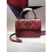 Fake Chanel CC original lambskin top handle flap bag A92236 red&silver-Tone Metal JK4466Lh27