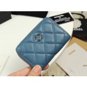 Fake Chanel classic card holder Grained Calfskin & silver-Tone Metal A69271 Blue JK1308lF58