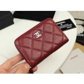 Fake Chanel classic card holder Grained Calfskin & silver-Tone Metal A69271 Burgundy JK1310GR32