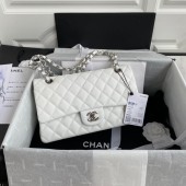 Fake Chanel Flap Shoulder Bag Grained Caviar Leather A01112 silver-Tone Metal white JK2962kw88