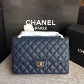 Fake Chanel Flap Shoulder Bags Dark Blue Original Calfskin Leather CF1113 Gold JK5346eZ32