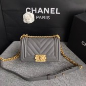 Fake Chanel Le Boy Flap Shoulder Bag Original Calf leather A67085 grey Gold Buckle JK5196Lh27