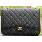 Fake Chanel Maxi Quilted Classic Flap Bag Black Cannage Patterns A58601 Gold JK692RY48