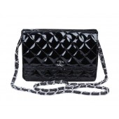 Fake Chanel mini Flap Bag A33814 Black Patent Leather Silver JK1057RY48