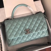 Fake Chanel original Caviar leather flap bag top handle A92292 green &Silver-Tone Metal JK4719Qv16