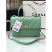 Fake Chanel original lambskin top handle flap bag AS92236 lught green&Gold-Tone Metal JK3096Hj78