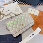 Fake Chanel WOC Original Sheepskin Leather Flap cross-body bag V33814 Pearlescent white Silver chain JK3461Hj78