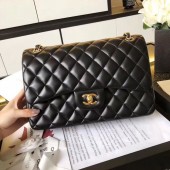 First-class Quality Chanel Jumbo Double Flaps Bags Black Original Sheepskin Leather A36097 Gold JK3909VJ28