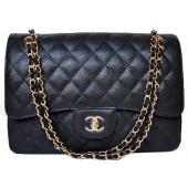 First-class Quality Chanel Jumbo Quilted Classic Flap Bag Black Cannage Patterns A58600 Gold JK704Sf41