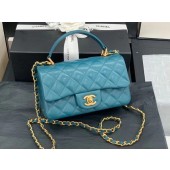 First-class Quality Chanel small tote bag Sheepskin & Gold-Tone Metal AS2431 blue JK3701xO55