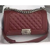 High Imitation Chanel Boy Flap Shoulder Bag Burgundy Original Calfskin Leather A8708 Silver JK258bg96