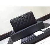 High Quality Boy Chanel Zip Around Wallet Black Cannage Pattern CHA5264 Silver JK1457pR54