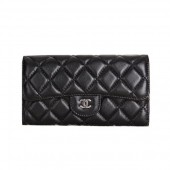 Imitation 1:1 Chanel Original sheepskin Long Tri-Fold Wallet A00333 Black JK1534LT32