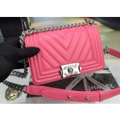 Imitation AAA Boy Chanel mini Flap Bag Original Chevron Nubuck Leather A5707 Rose JK324kf15