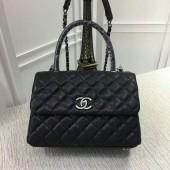 Imitation AAA Chanel Caviar Leather Black Top Handle Bag 92991 Silver JK5810RP55