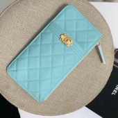 Imitation BOY CHANEL Calfskin Leather Card packet AP1482 light blue JK1171KV93