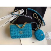 Imitation CHANEL 19 Flap Bag WOC 33817 blue JK4009Oz49