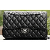 Imitation Chanel 2.55 Series Flap Bag Black Sheepskin Leather A1112 Silver JK715SU87