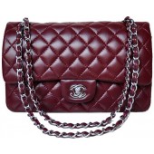 Imitation Chanel 2.55 Series Flap Bag Burgundy Patent Leather A1112 Silver JK709uq94