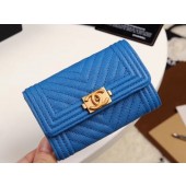 Imitation Chanel Calfskin Leather Card packet & Gold-Tone Metal A80603 blue JK1283Oz49