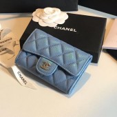 Imitation Chanel card holder Calfskin & Gold-Tone Metal A80799 blue JK1244AI36