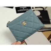 Imitation Chanel classic card holder Grained Calfskin & Gold-Tone Metal A84105 sky blue JK1314RC38