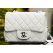 Imitation Chanel Classic MINI Flap Bag White Sheepskin A37585 Silver JK731Nj42