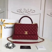 Imitation Chanel Classic Top Handle Bag Original Caviar Leather A92215 Deep red JK5225Ug88