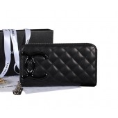 Imitation Chanel Combon Zip Around Wallet Black CC Logo A50078 Black JK1536KV93