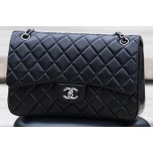 Imitation Chanel Jumbo Classic Black Sheepskin Flap Bag A58600 Silver JK553Oz49