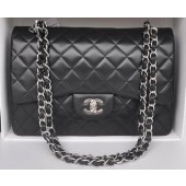 Imitation Chanel Jumbo Double Flaps Bags Black Sheepskin Leather A36097 Silver JK188Oz49