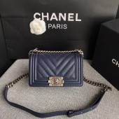 Imitation Chanel Le Boy Flap Shoulder Bag Original Caviar Leather P67085 dark blue silver Buckle JK5202zn33