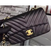 Imitation Chanel mini Classic Flap Bag Black Original Sheepskin Chevron Leather CHA5500 Gold JK581SU34