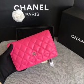 Imitation Chanel WOC Flap Bag Pink Original Sheepskin Leather 33814 Silver JK5834Oz49