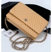 Imitation Chanel WOC mini Flap Bag Chevron Leather A33814V Apricot JK149AI36